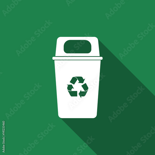 Recycle bin flat icon with long shadow. Vector Illustration