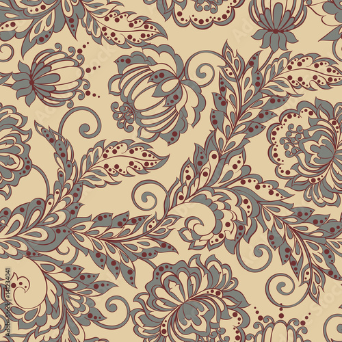 Ethnic Flowers seamless pattern. Vintage Floral Vector background