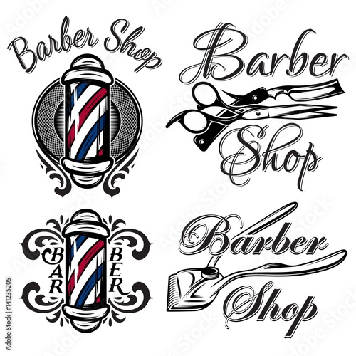 Set of retro barber shop logo. Isolated on the white background