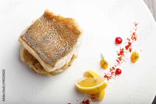 cooked fish fillet of pike-perch photo