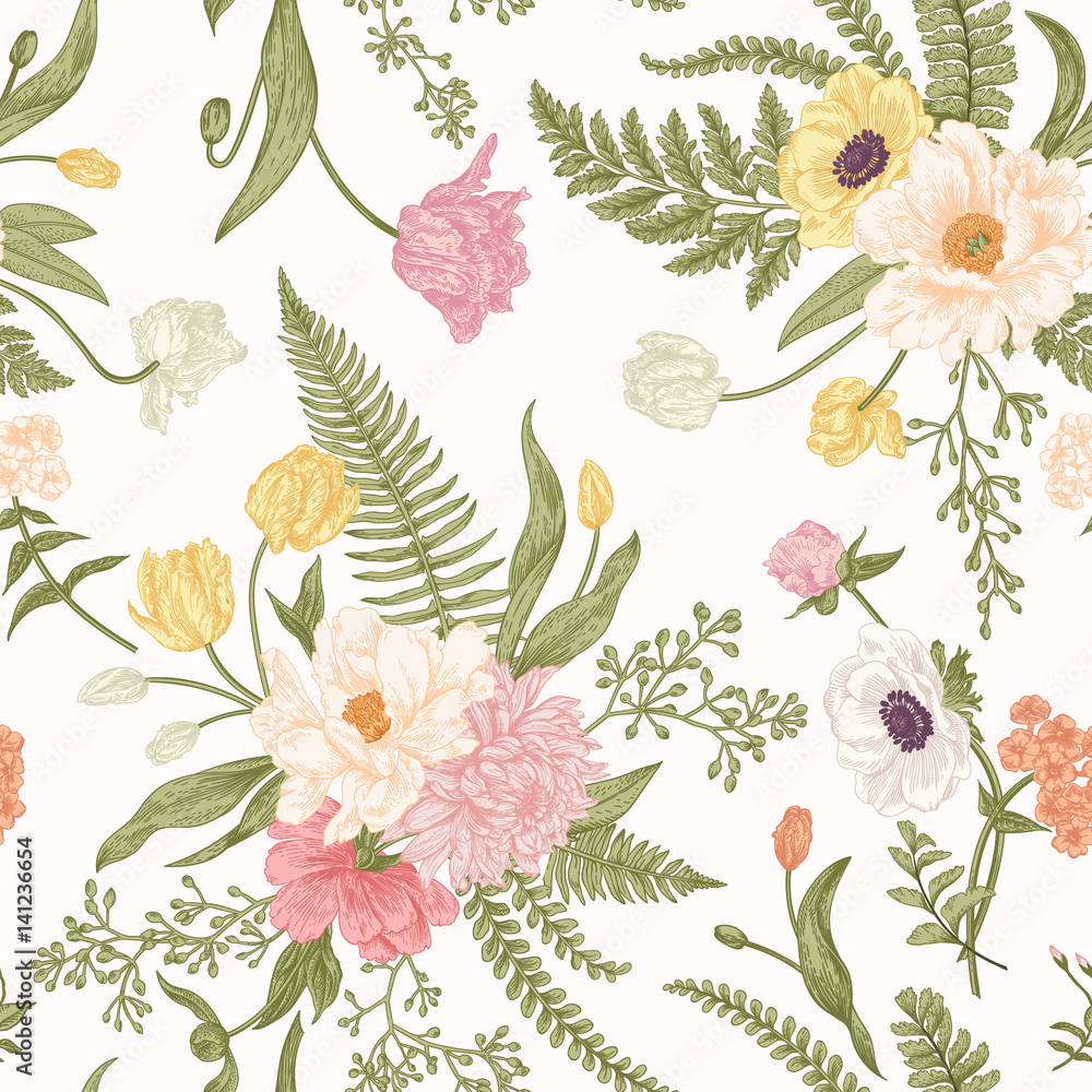 Seamless floral pattern with spring flowers. Seamless floral pattern with spring flowers.
