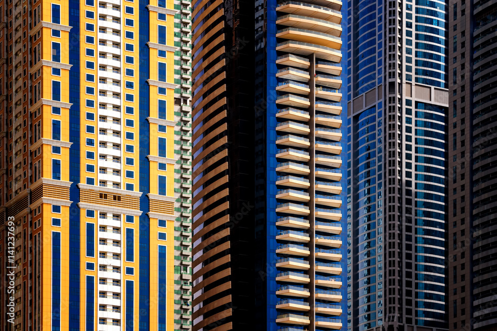 Obraz premium Detail of world tallest residential buildings. Dubai marina, United Arab Emirates.