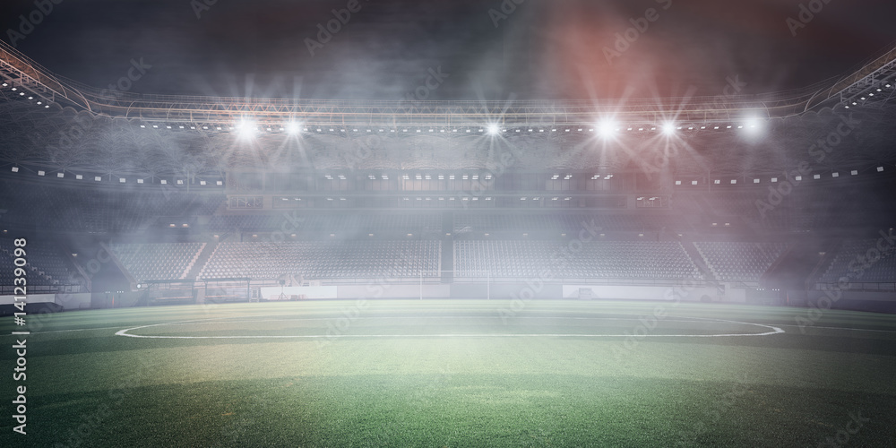 Fototapeta premium Foggy soccer field . Mixed media
