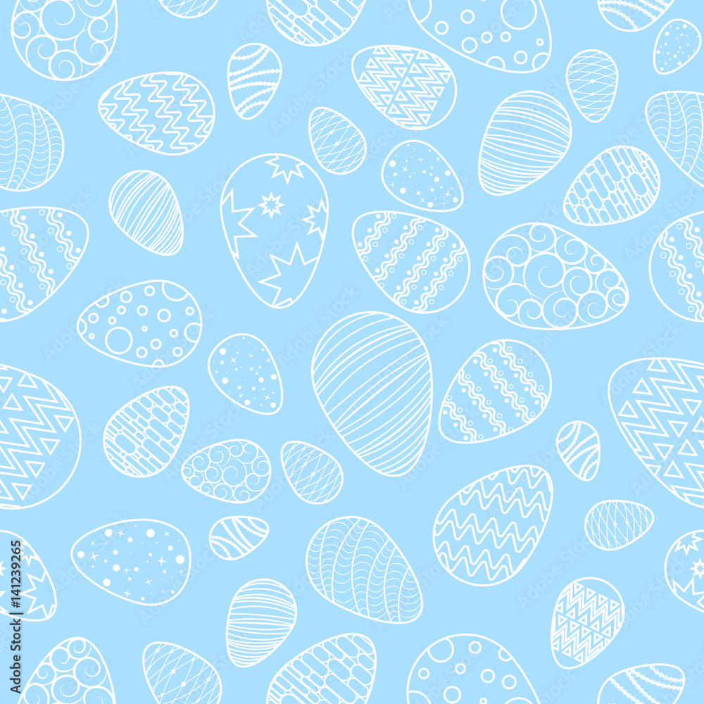 Vector, Pattern of white eggs. Easter. Seamless background. blue Vector, Pattern of white eggs. Easter. Seamless background. blue