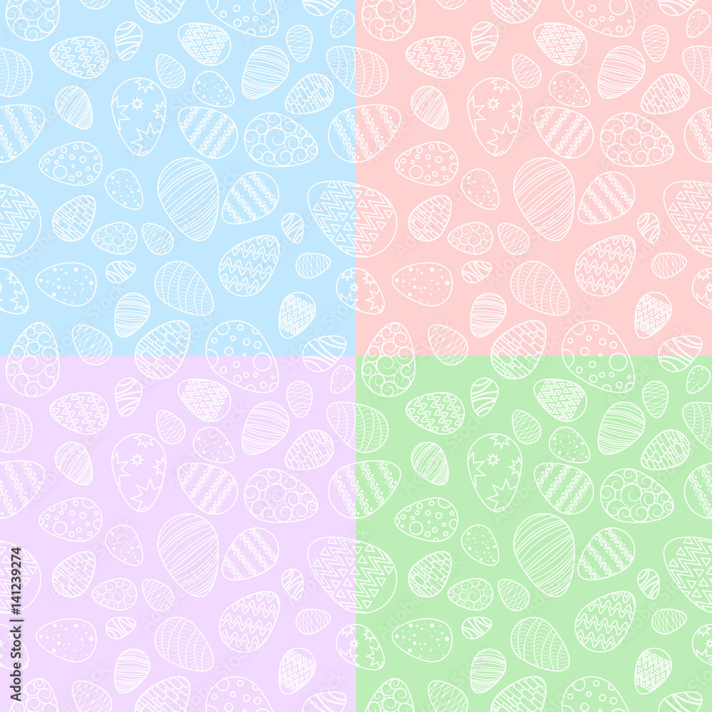 Vector, seamless Patterns of eggs. pink, blue, red, green background. Easter. Vector, seamless Patterns of eggs. pink, blue, red, green background. Easter.