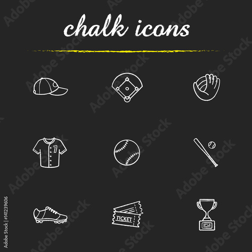 Baseball accessories chalk icons set