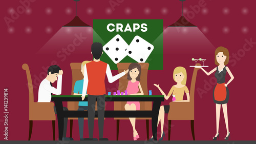 Playing craps in casino. People sit in the casino at the playing table and play craps.