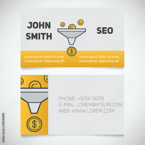 Business card print template with sales funnel logo