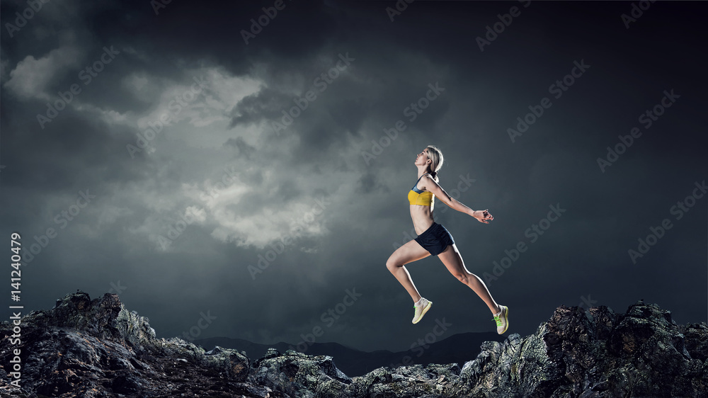 Young woman jogger . Mixed media