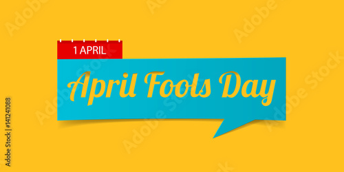 1 April Fools Day banner isolated on yellow background. Banner design template in paper cutting art style. Vector illustration