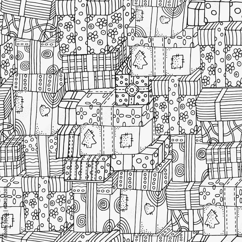 Seamless Pattern. Pile of holiday gifts.