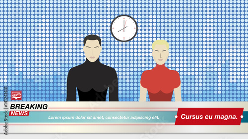 Anchorman's man and a woman in Breaking News In the television studio. Flat vector illustration EPS10