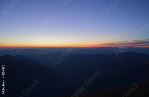 Mountains ridge, blue skyline with sunset. Color Gradient 