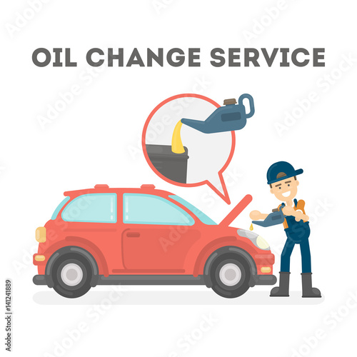 Oil change service on white background. Car service.