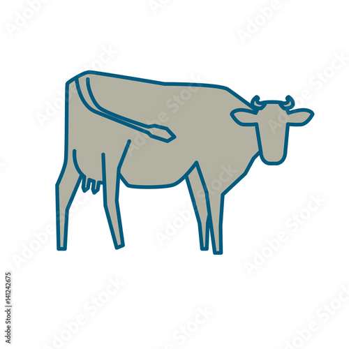 Line silhouette of Standing Cow. Linear thin line vector illustration