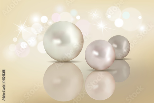 Pearls set isolated on background. Beautiful shiny natural pearls. Nacreous and iridescent. With transparent glares and highlights for decoration. for your design