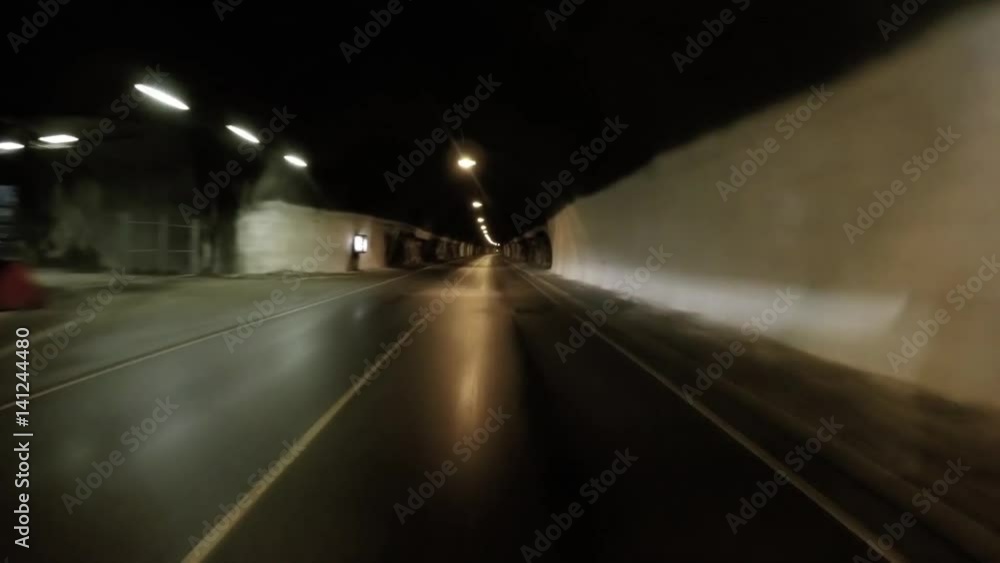 Car rides through the tunnel point-of-view driving Car rides through the tunnel point-of-view driving