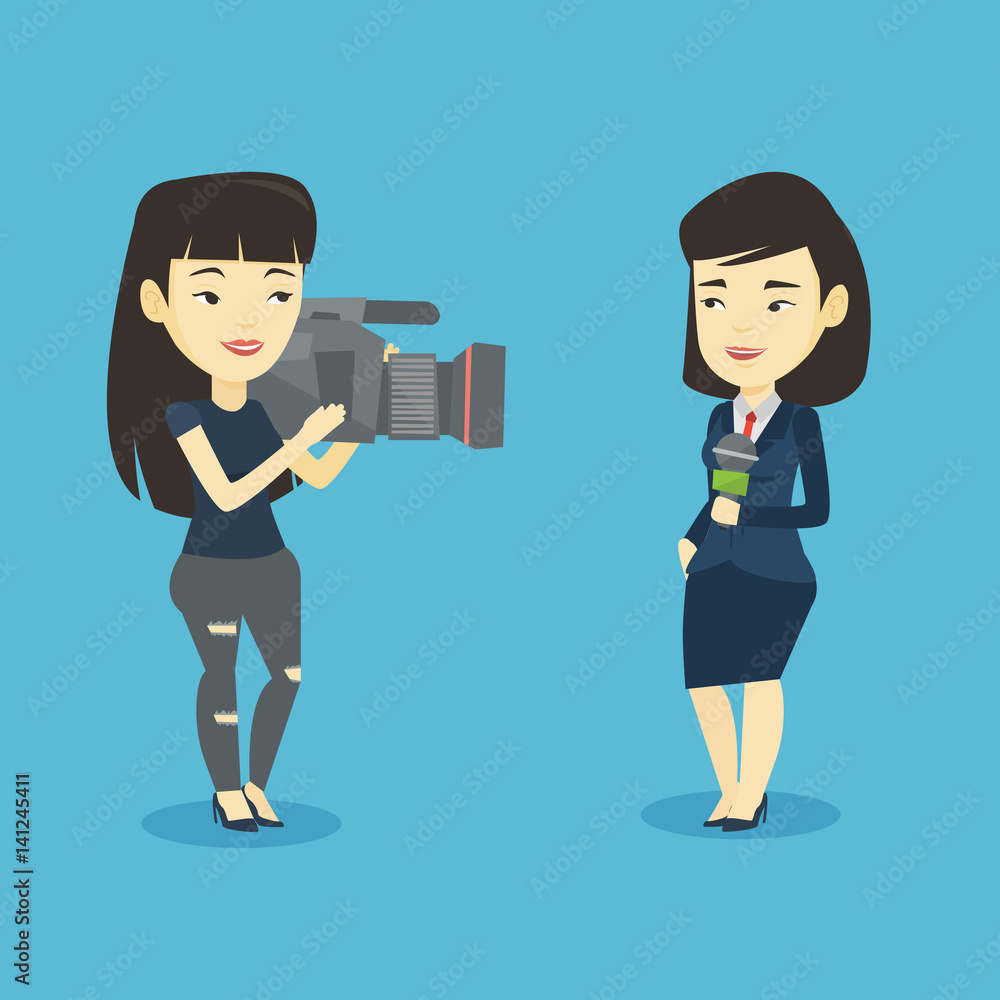 TV reporter and operator vector illustration. TV reporter and operator vector illustration.