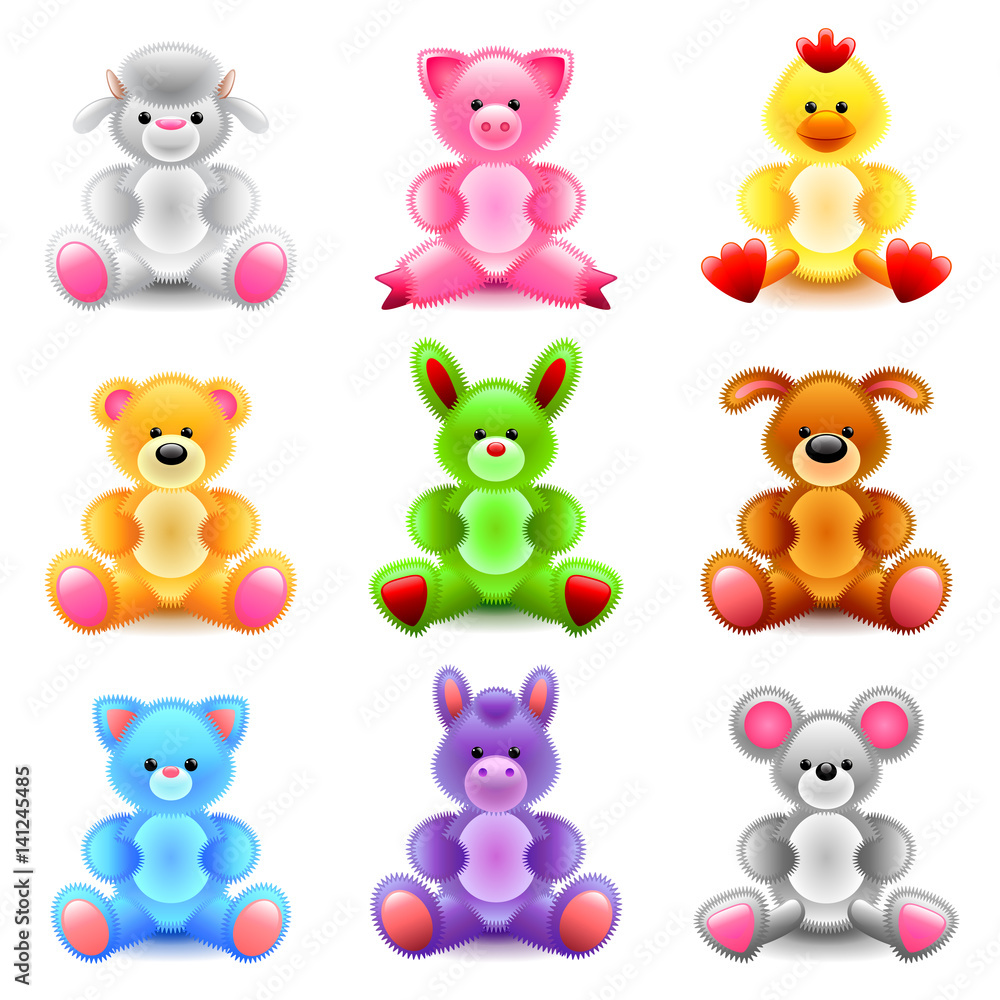 Obraz premium Soft toys icons vector set