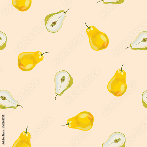 Background with pear. Seamless. Summer, fruit. Vector illustration.