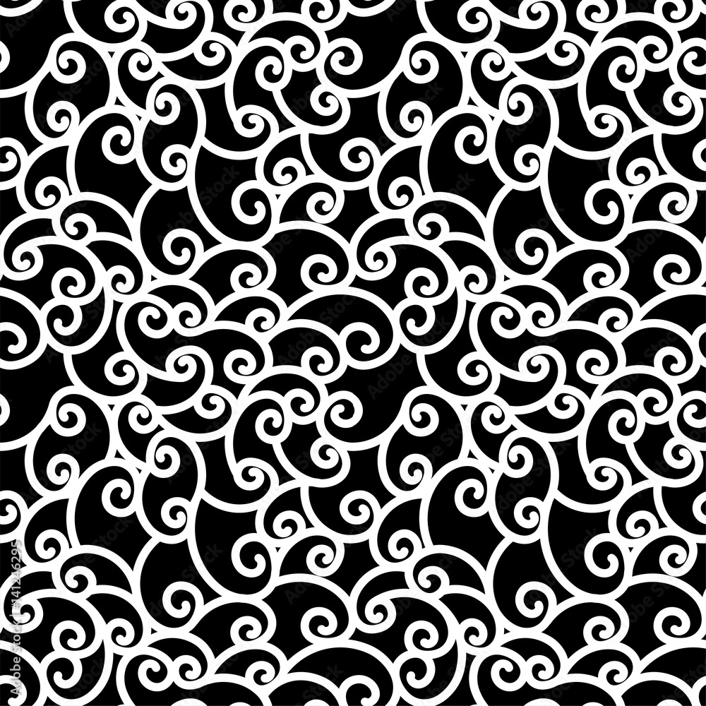 Pattern illustration of seamless black-and-white spirals Pattern illustration of seamless black-and-white spirals