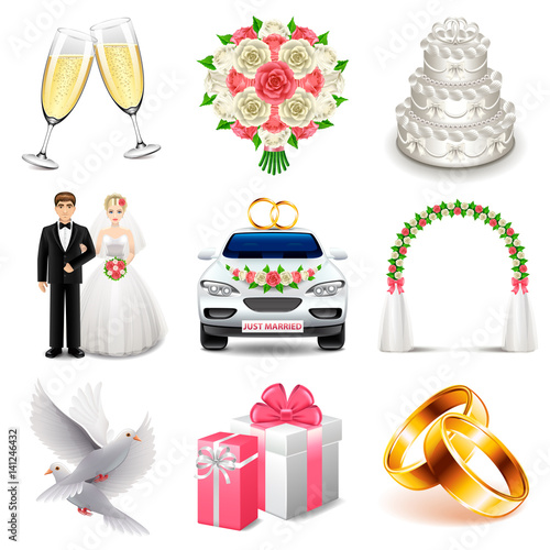 Wedding icons vector set