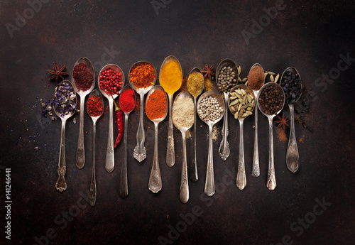 Fototapeta Naklejka Na Ścianę i Meble -  Various spices spoons