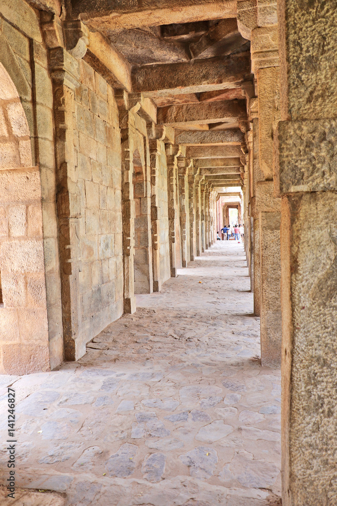 Long pillared corridor at Qutub Minar complex in Delhi is also famous for its architecture, history and design.