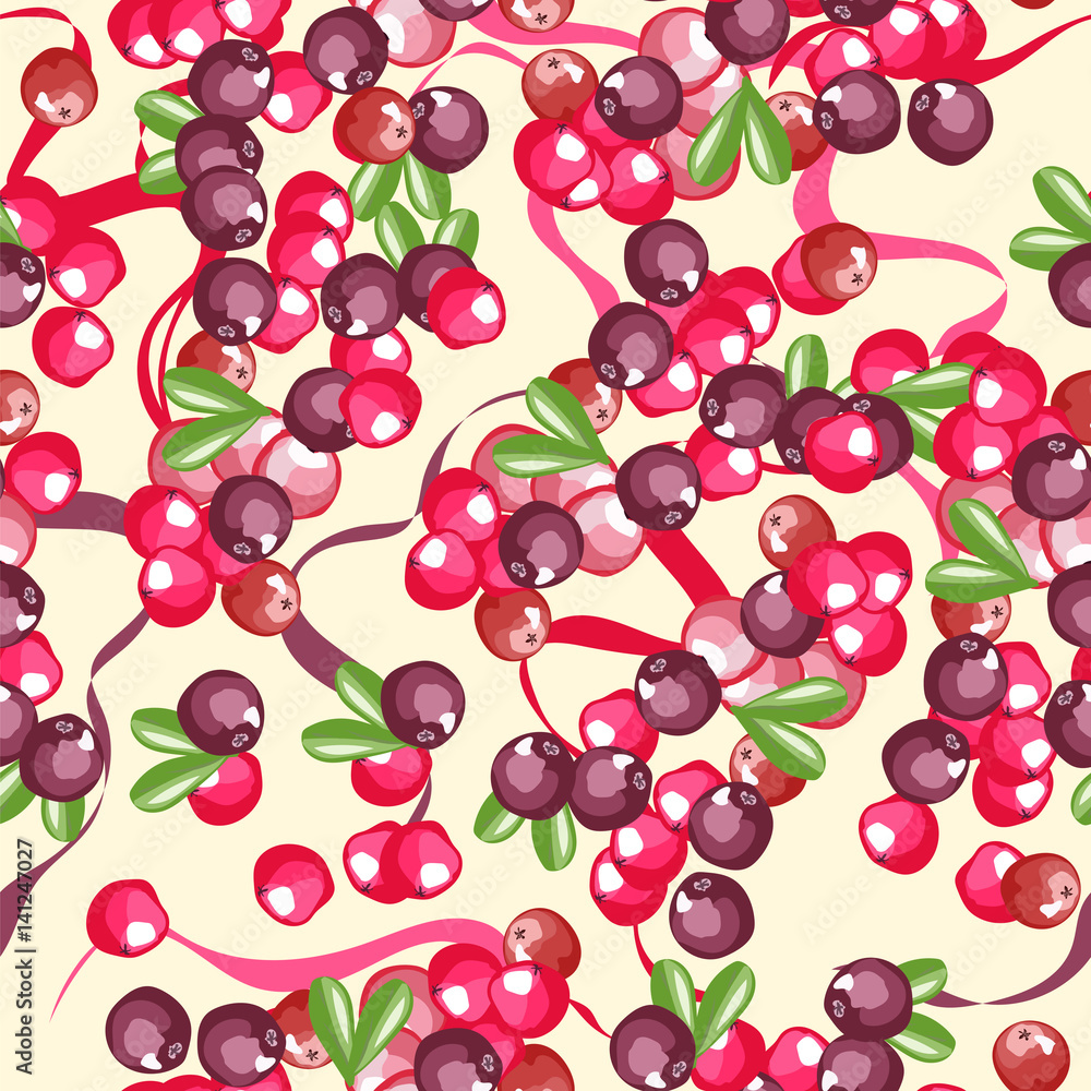 the berries and ribbons.seamless pattern the berries and ribbons.seamless pattern