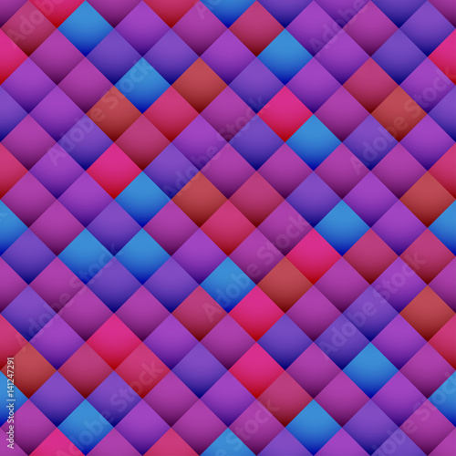 Abstract multicolored, volumetric mosaic background with square tiles. Seamless geometric pattern