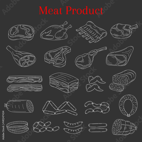 Vector illustration with different kinds of meat