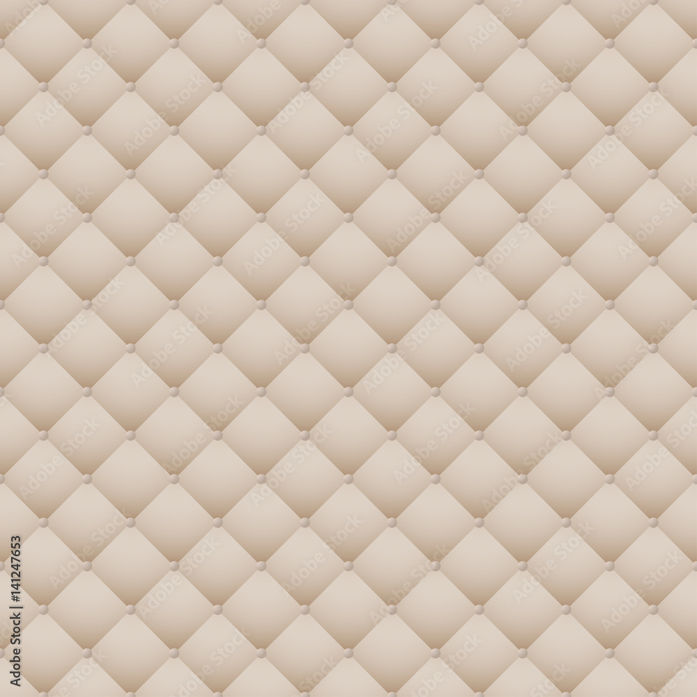 Beige leather upholstery vector seamless pattern, render. Quilted leather  texture. Can be used in web design and graphic design as a light monotone  background. Stock Vector