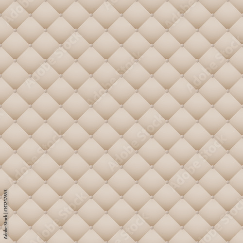 Beige leather upholstery vector seamless pattern, render. Quilted leather texture. Can be used in web design and graphic design as a light monotone background.