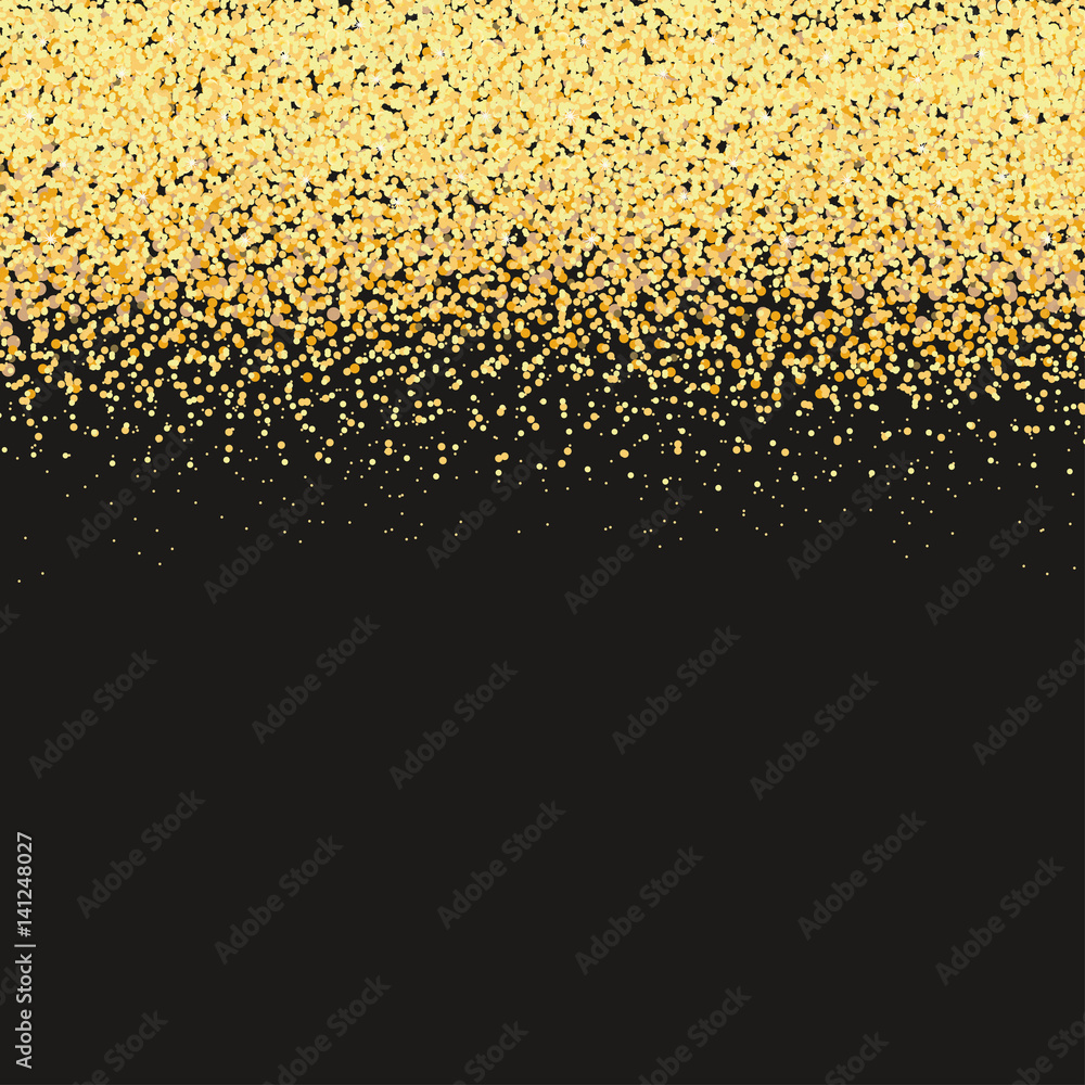 Gold glitter texture on black background. Vector illustration for golden shimmer background. For sale gift card, certificate voucher Gold glitter texture on black background. Vector illustration for golden shimmer background. For sale gift card, certificate voucher