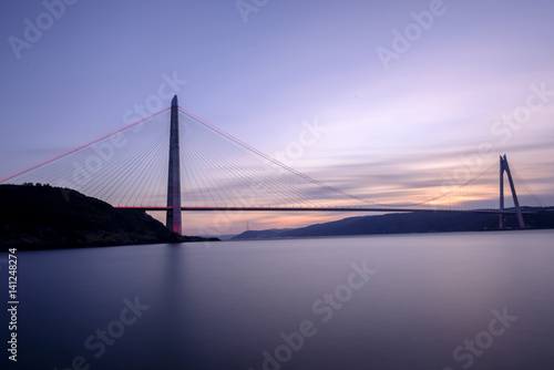 New bridge of Istanbul Bosphorus  Yavuz Sultan Selim Bridge with long exposure on sunset