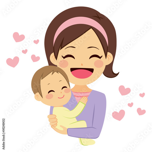 Young cute happy mother smi...