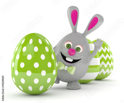 3d rendering of Easter bunny with Easter eggs