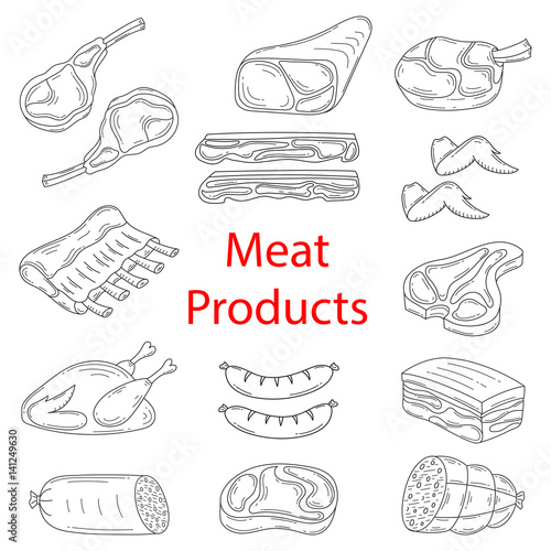Meat products vector sketch illustration