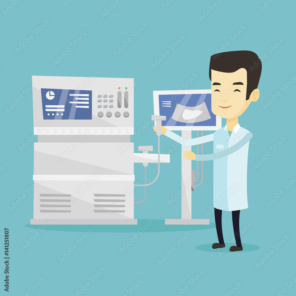 Asian ultrasound doctor vector illustration. Asian ultrasound doctor vector illustration.