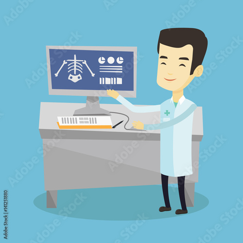 Doctor examining radiograph vector illustration.