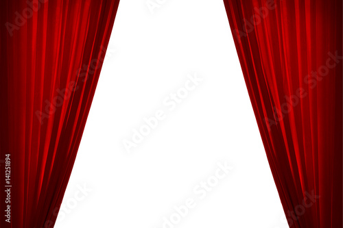 Isolated red curtain on white background.