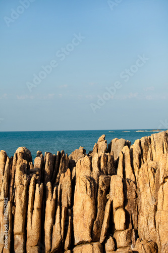 rochers allongés au bord de la mer