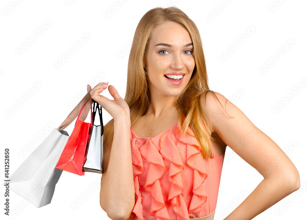 girl with shopping bags on white background girl with shopping bags on white background