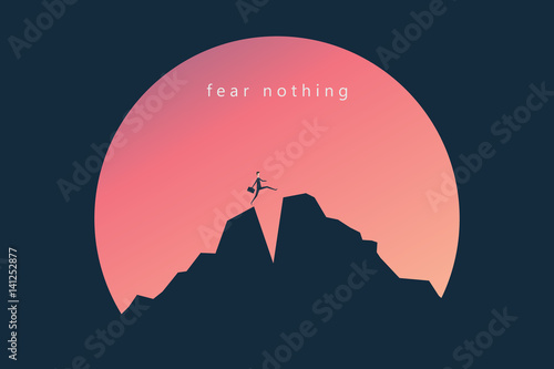 Minimalist stile. vector business finance. businessman jumping over chasm vector concept. Symbol of business success, challenge, risk, courage