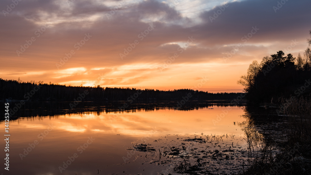 sunset over the river Daugava