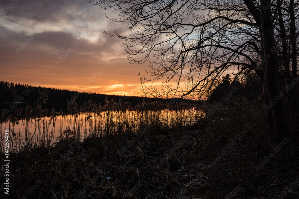 Naklejka premium sunset over the river Daugava