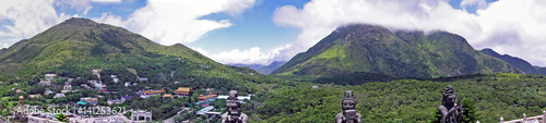Panoramic view over the Ngong Ping Plateau on the island of Lantau in Hong Kong