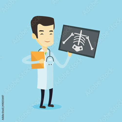 Doctor examining radiograph vector illustration.