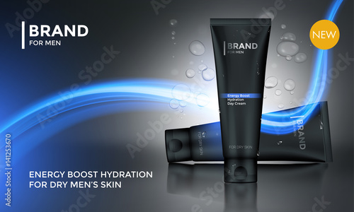 Cosmetic package advertising vector template Men skin care cream
