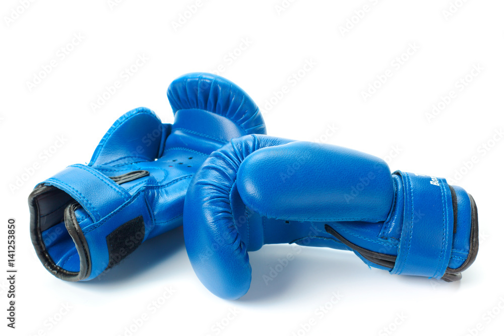 Boxing gloves close up on a white background - obrazy, fototapety, plakaty 